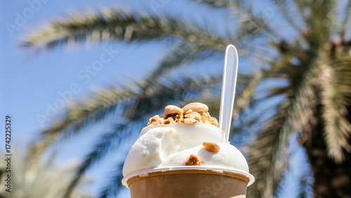 Refreshing ice cream treat under palm trees
