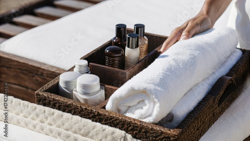 Spa essentials arranged for a relaxing treatment experience