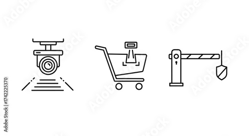 Retail security system with camera, shopping cart scanner, and barrier gate loss prevention and safety measures
