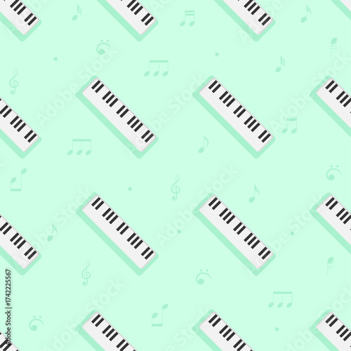 Seamless Pattern Abstract Elements Concert, Performance, Music Piano Keys Notes Vector Design Style Background Illustration Texture For Prints Textiles, Clothing, Gift Wrap, Wallpaper, Pastel