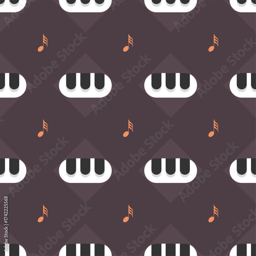 Seamless Pattern Abstract Elements Concert, Performance, Music Piano Keys Notes Vector Design Style Background Illustration Texture For Prints Textiles, Clothing, Gift Wrap, Wallpaper, Pastel