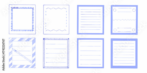 Collection of hand drawn blue borders and frames for journaling and note taking