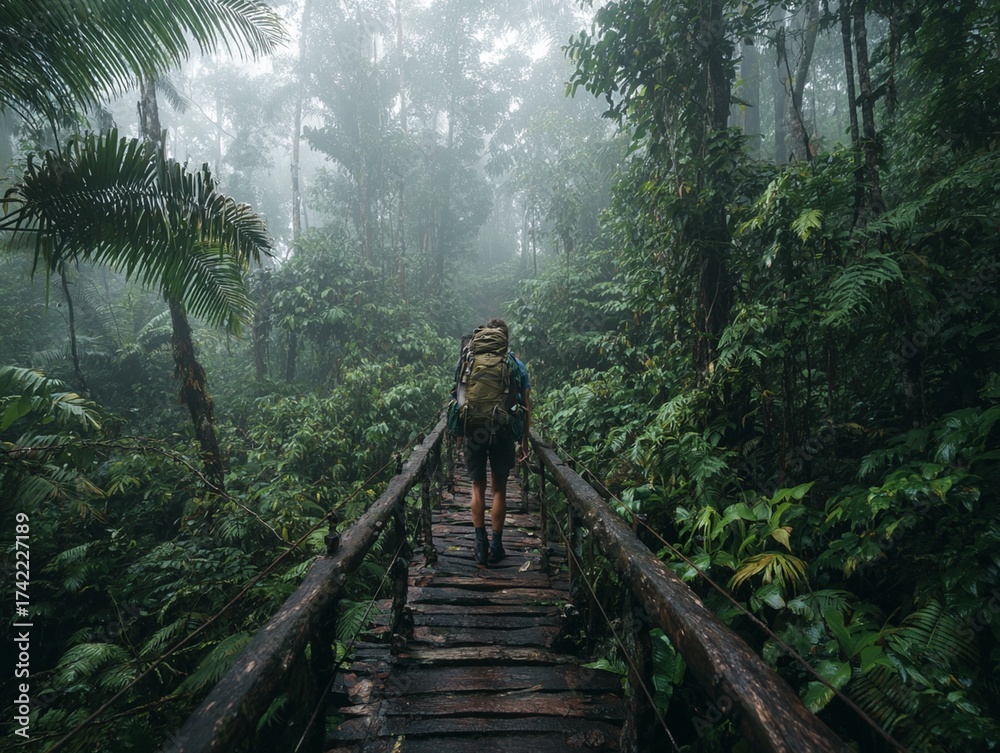 Fototapeta premium man in nature, man outdoors, man in forest, man hiking, man in mountains, man in wilderness, man in natural landscape