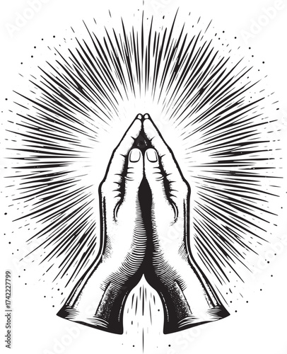 Hands clasped in prayer radiate hope and divine connection, symbolizing faith, spirituality, and a plea for peace.