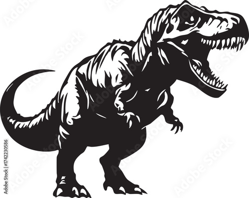 Fierce Tyrannosaurus Rex Roaring Silhouette | Prehistoric Dinosaur Predator Vector Graphic

