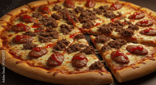 Halloween creative monster pizza with white center and dark rim