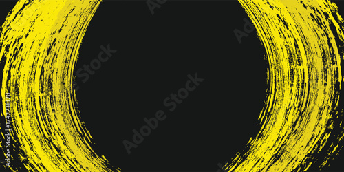 Abstract Geometric Yellow Round Grunge Texture In Black Background