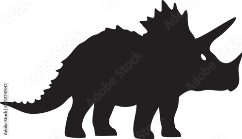 Triceratops Dinosaur Silhouette Vector: Prehistoric Animal Profile, Black Cretaceous Era Fossil Graphic

