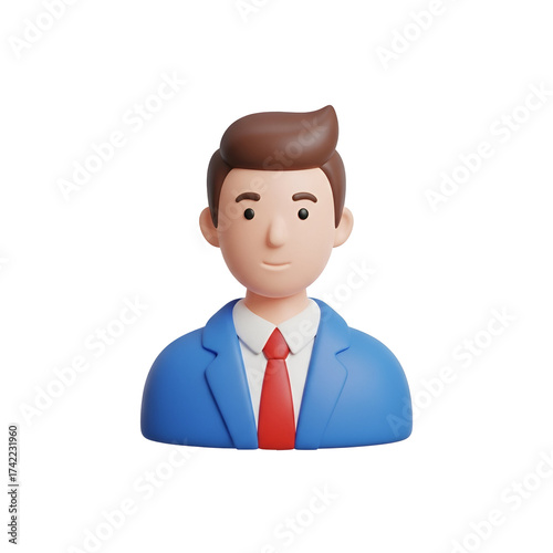 3D Cartoon Businessman Icon on White Background illustration