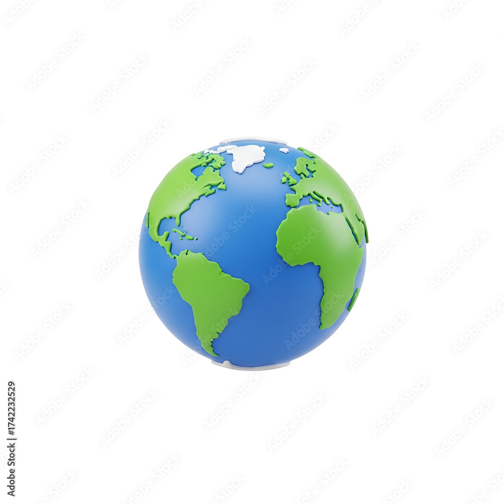 Naklejka premium 3D Cartoon Globe of Earth with Continents and Oceans