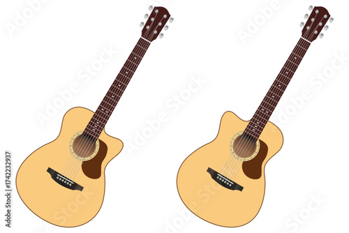 Acoustic guitar icon design, Vector 3d Realistic Classic Acoustic Sunbird Wooden Guitars Icon. Acoustic guitar for music concept design, vector guitars, isolated on white background.
