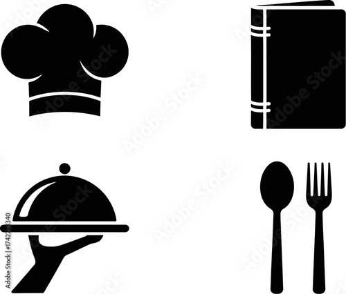 Culinary icons representing cooking, dining, and recipes