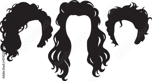Wavy and Curly Hair Silhouettes Vector Set: Woman's Hairstyle Collection for Avatar, Beauty, and Fashion Design

