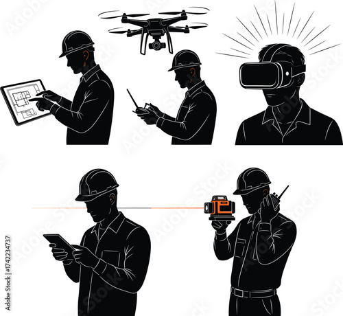 Modern Tech Construction Workers Displayed