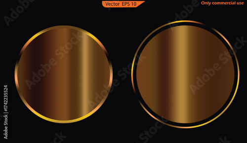 Vector illustration of a golden frame. Gold Award Medals Set – Realistic First Place Blank Badges and Buttons Isolated on Transparent Background. My original work. 