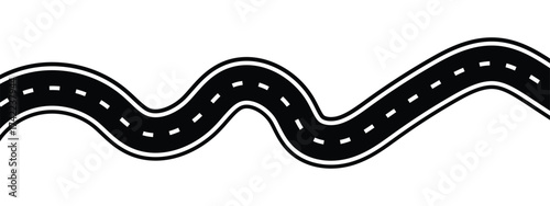 Wavy winding curves roads and horizontal path. Horizontal asphalt road template.Flat vector illustration isolated on white transparent background.Traffic curved highway.