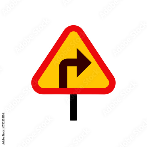 Warning sign for a sharp right turn ahead on the road