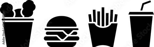 Iconic fast food meal with burger, fries, chicken, and drink, perfect for modern dining concepts.