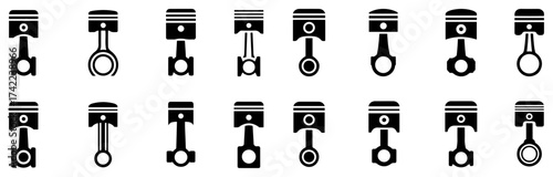 piston spare parts icon set for car engine