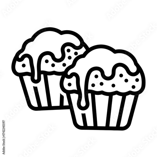 Two delicious muffins with frosting and chocolate chips perfect for breakfast or a snack.