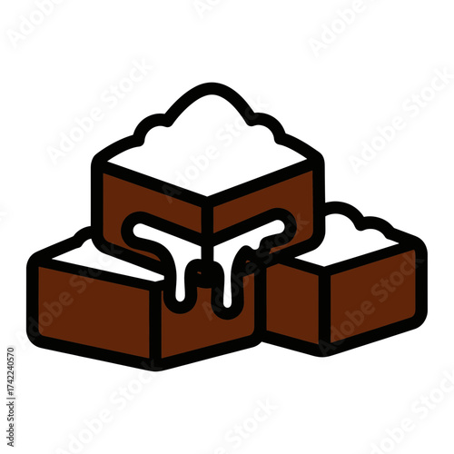 Delicious Brownies with White Frosting and Drizzles Sweet Dessert.