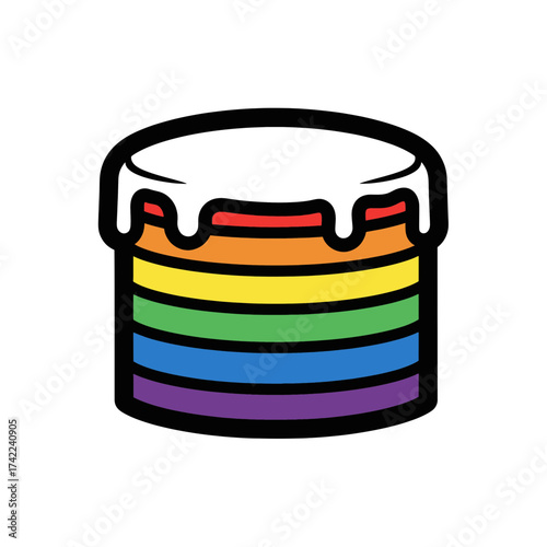 Colorful cake with rainbow layers and white frosting delicious dessert.