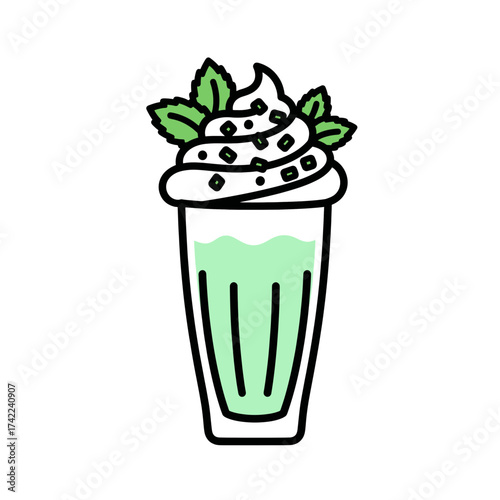Refreshing minty green drink with whipped cream and mint leaves on top.