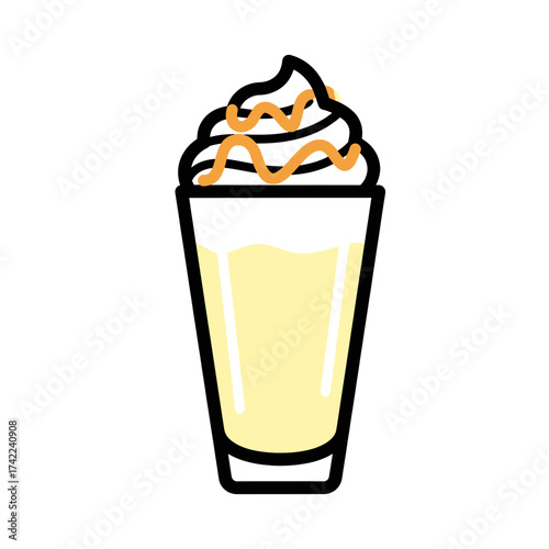 Delicious creamy beverage with whipped cream and caramel drizzle.