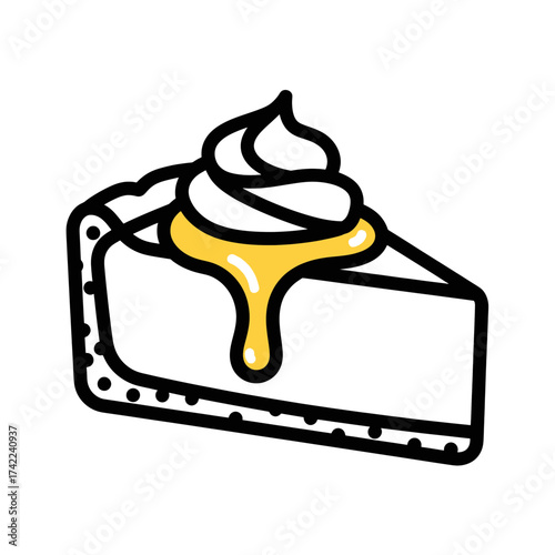 Delicious slice of cheesecake with whipped cream and honey topping.