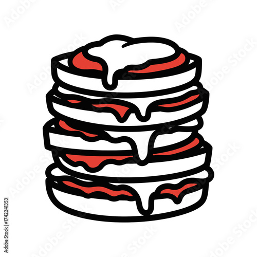 Stack of pancakes with syrup delicious breakfast food sweet dessert tasty treat.