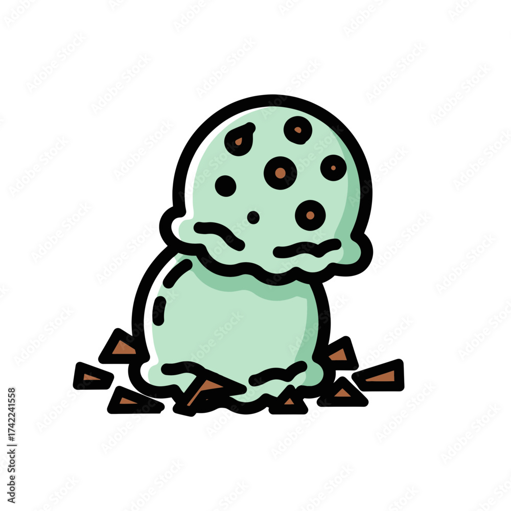 Fototapeta premium Mint chocolate chip ice cream scoops with chocolate chips.