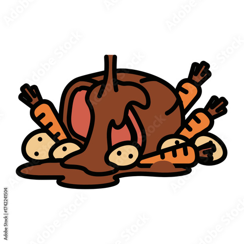 Thanksgiving turkey with gravy and vegetables holiday meal concept.