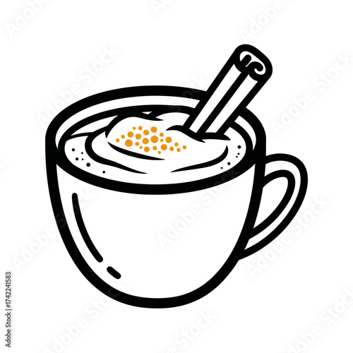 Warm beverage with cinnamon stick and foam art cozy winter drink.