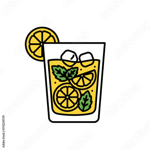 Refreshing Lemonade Drink with Lemon Slice and Mint Leaves.