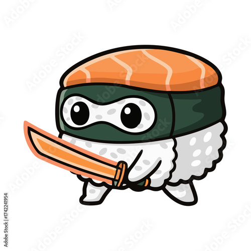 Sushi Ninja A Playful Illustration of a Sushi Character Ready for Action