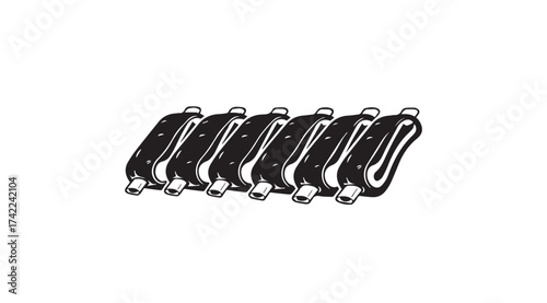 A row of shiny black hair clips arranged artfully with subtle highlights and shadows vector