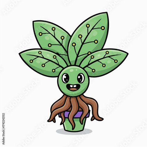 Cute Plant Character A Digital Illustration of a Playful Nature-Tech Hybrid