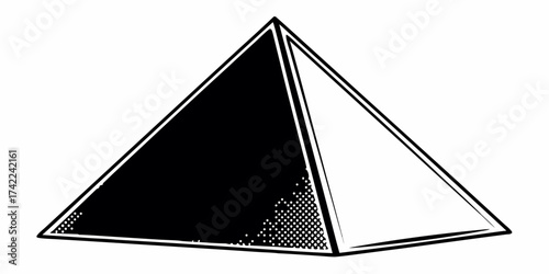Illustration of a pyramid with one face shaded black and a halftone pattern near the base edge