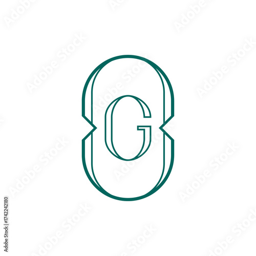 Art Deco Letter G. An elegant Art Deco letter G. A logo, sign, symbol, or icon within a stylish oval frame.