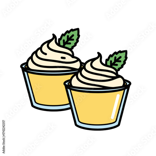 Two creamy desserts with mint leaves perfect for a sweet treat.