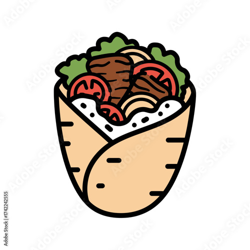 Delicious and colorful shawarma wrap with fresh ingredients and tasty fillings.