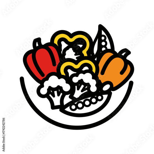 Colorful vegetable salad with bell peppers cauliflower and peas in a bowl.