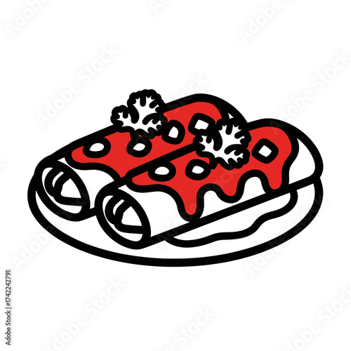 Delicious enchiladas with red sauce and parsley on a plate.