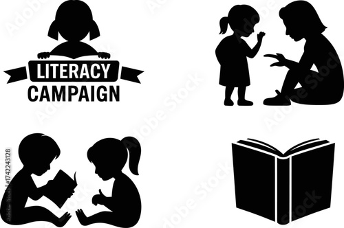 Children engaged in literacy activities promoting education and learning