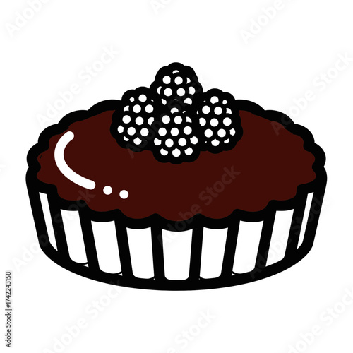 Delicious chocolate tart with fresh blackberries on top dessert concept.