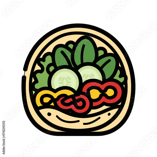 Freshly prepared vegetarian wrap with colorful vegetables and healthy ingredients.