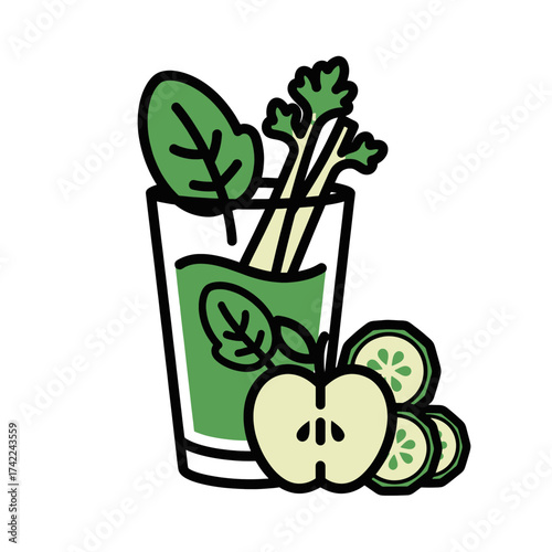 Healthy green juice with apple cucumber and celery healthy lifestyle.