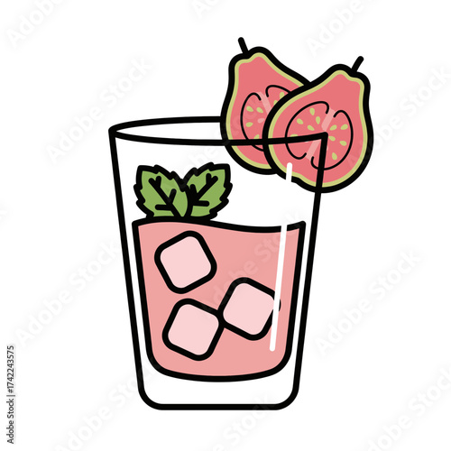 Refreshing guava cocktail with ice cubes and mint leaves perfect summer drink.