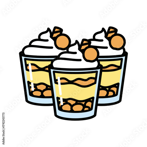 Delicious layered dessert with whipped cream and fruit garnish.