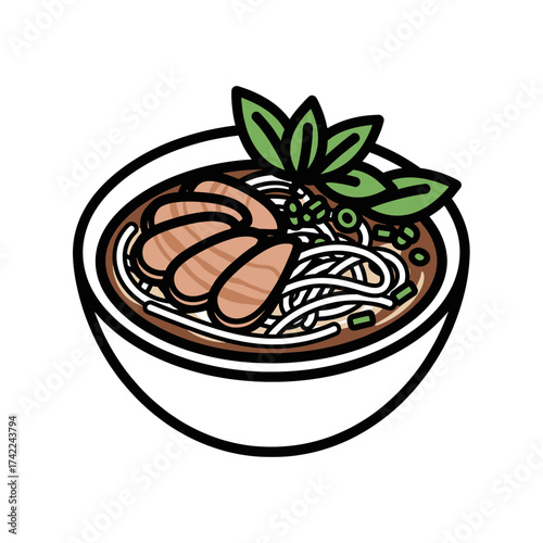 Delicious bowl of pho with meat and herbs a culinary delight.